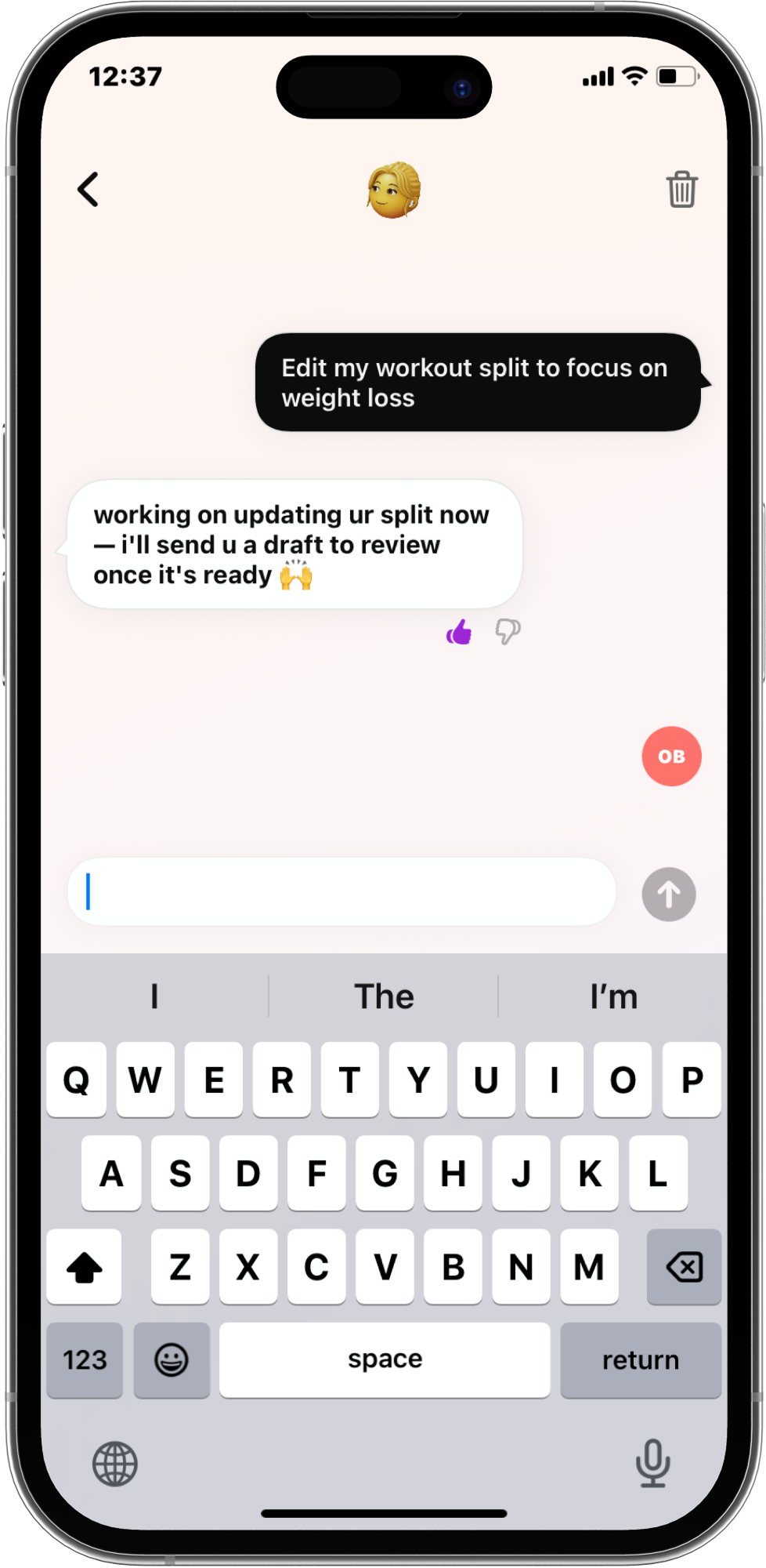 In-app coaching thread placeholder